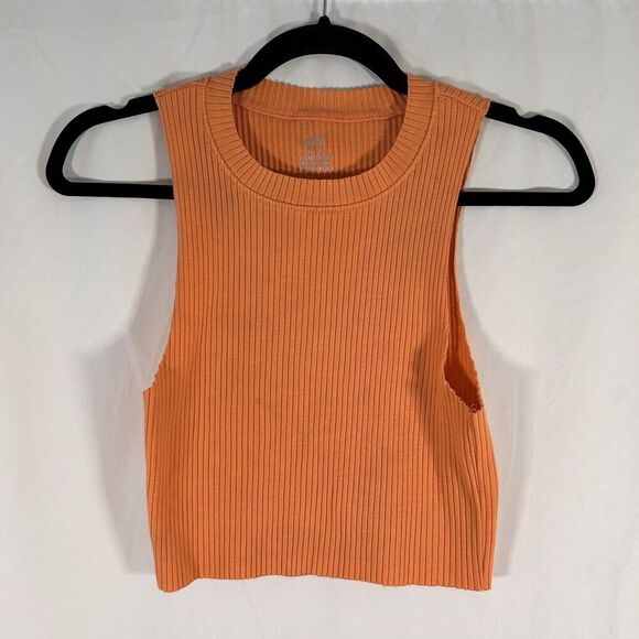 Aerie Tank Top Women's Medium Orange Ribbed Sleeveless Crew Neck Cropped - Picture 1 of 7